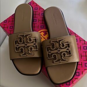 Tory Burch Brown Sandals with Iconic Logo